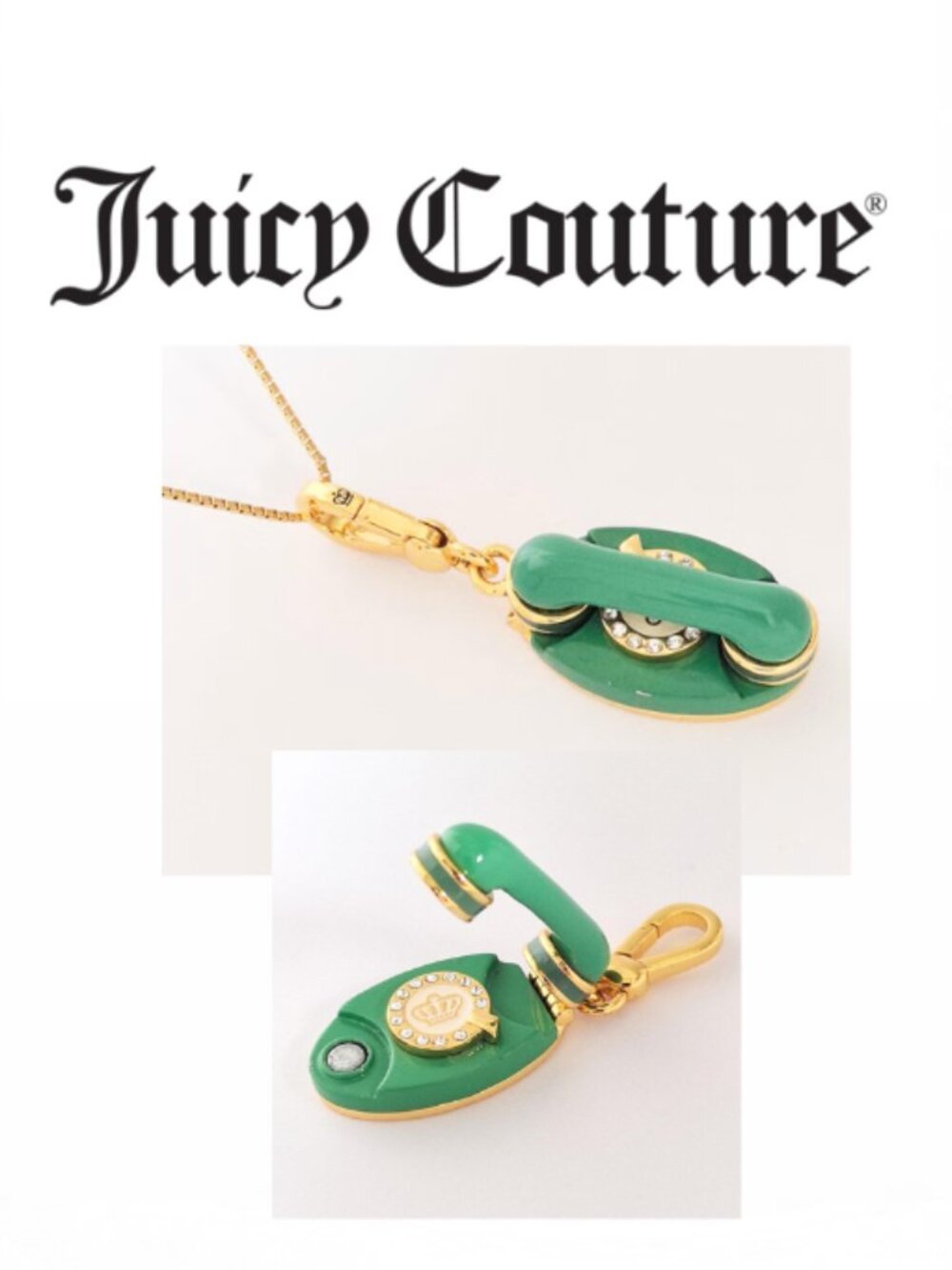 New Green Vintage Telephone Charm on Gold Chain